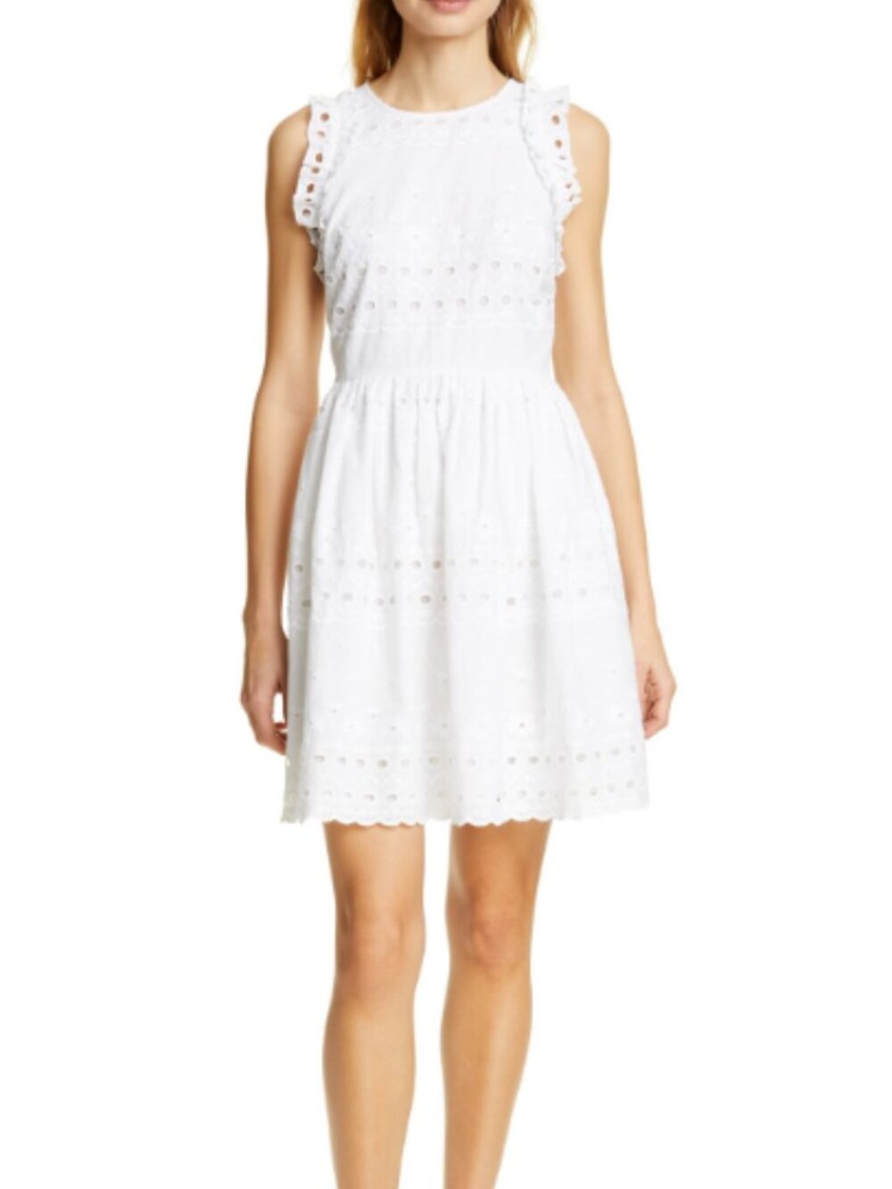 Kate Spade New York White Eyelet Ruffle-Shoulder Fit & Flare Dress Sz 12 Bridal